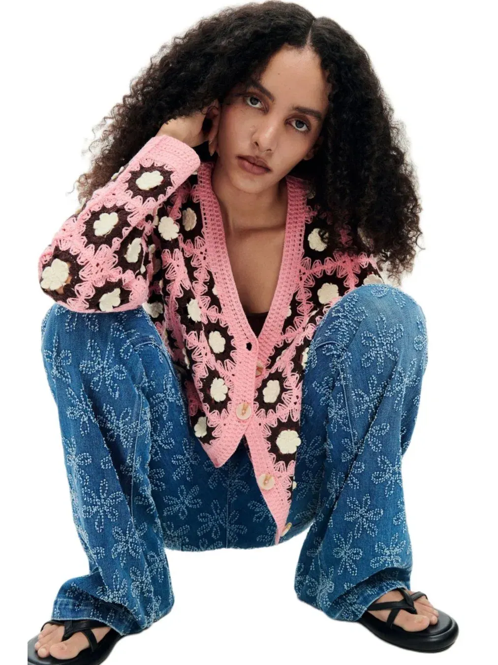 Женский вязаный кардиган с графическим принтом Desigual — изображение 3 из 6, темный розовый