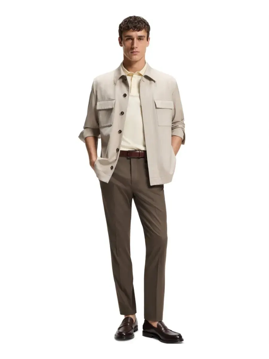 Брюки зауженные из хлопка и шелка Hugo Boss — изображение 4 из 5, коричневый