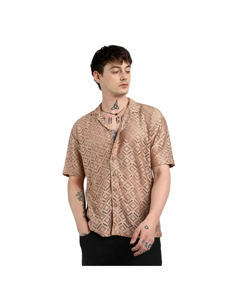 Мужская рубашка с коротким рукавом Oversized Rhombus Campus Sutra — изображение 1 из 7, коричневый