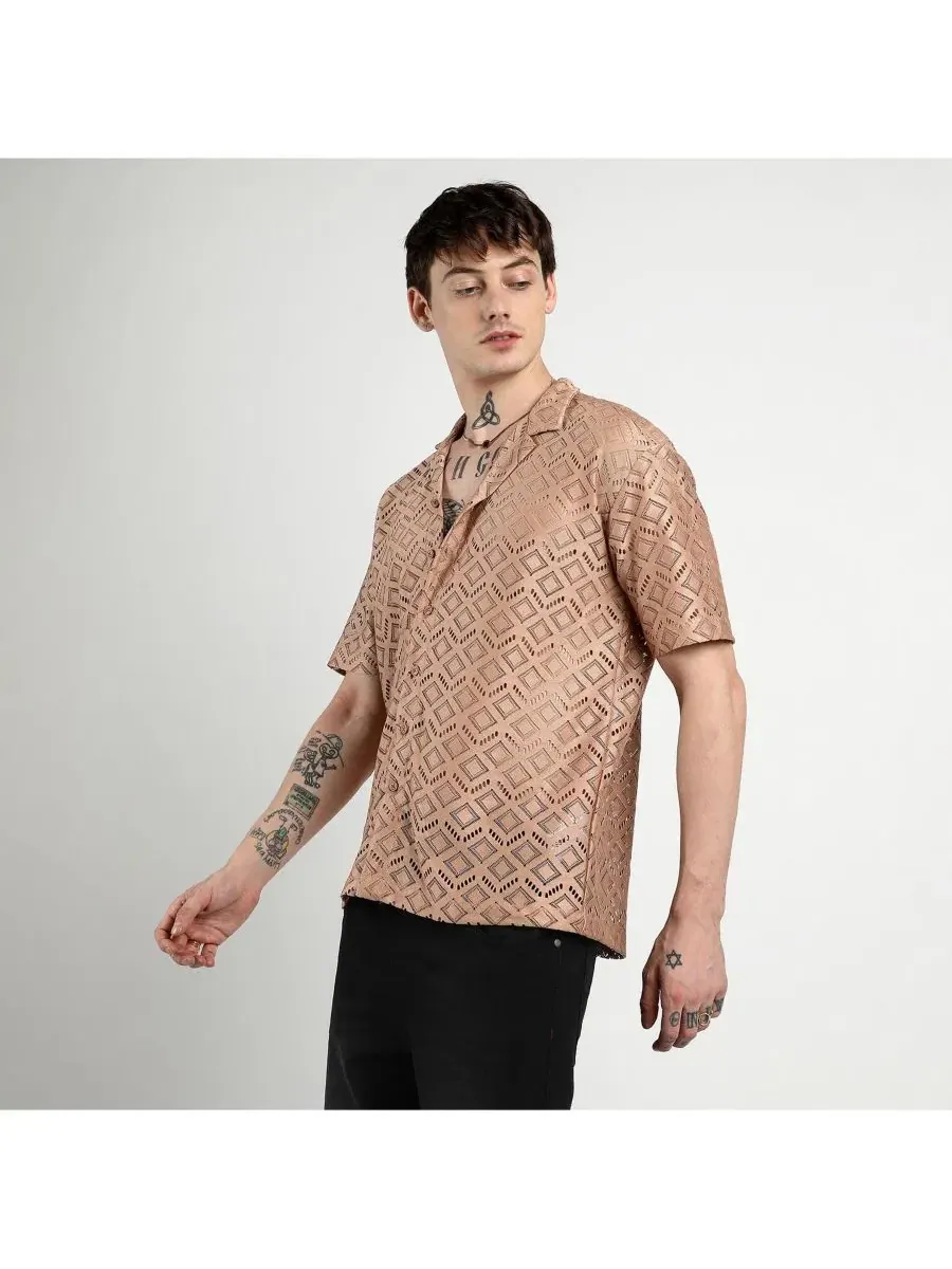 Мужская рубашка с коротким рукавом Oversized Rhombus Campus Sutra — изображение 2 из 7, коричневый