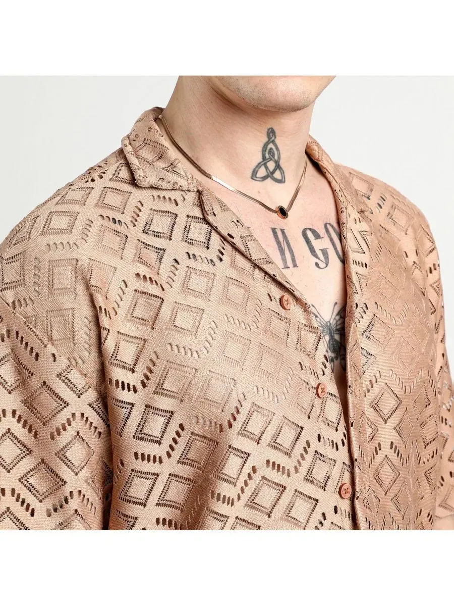 Мужская рубашка с коротким рукавом Oversized Rhombus Campus Sutra — изображение 3 из 7, коричневый