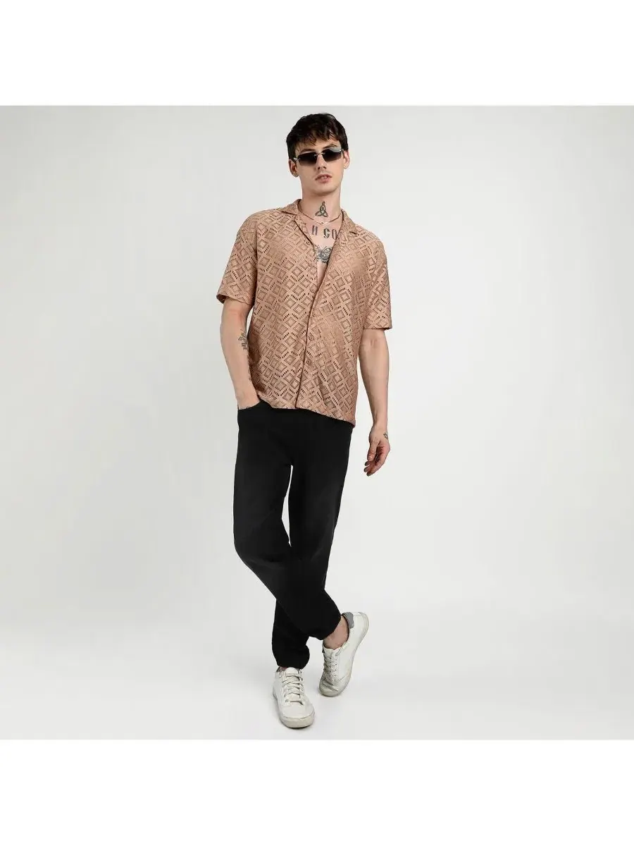 Мужская рубашка с коротким рукавом Oversized Rhombus Campus Sutra — изображение 5 из 7, коричневый