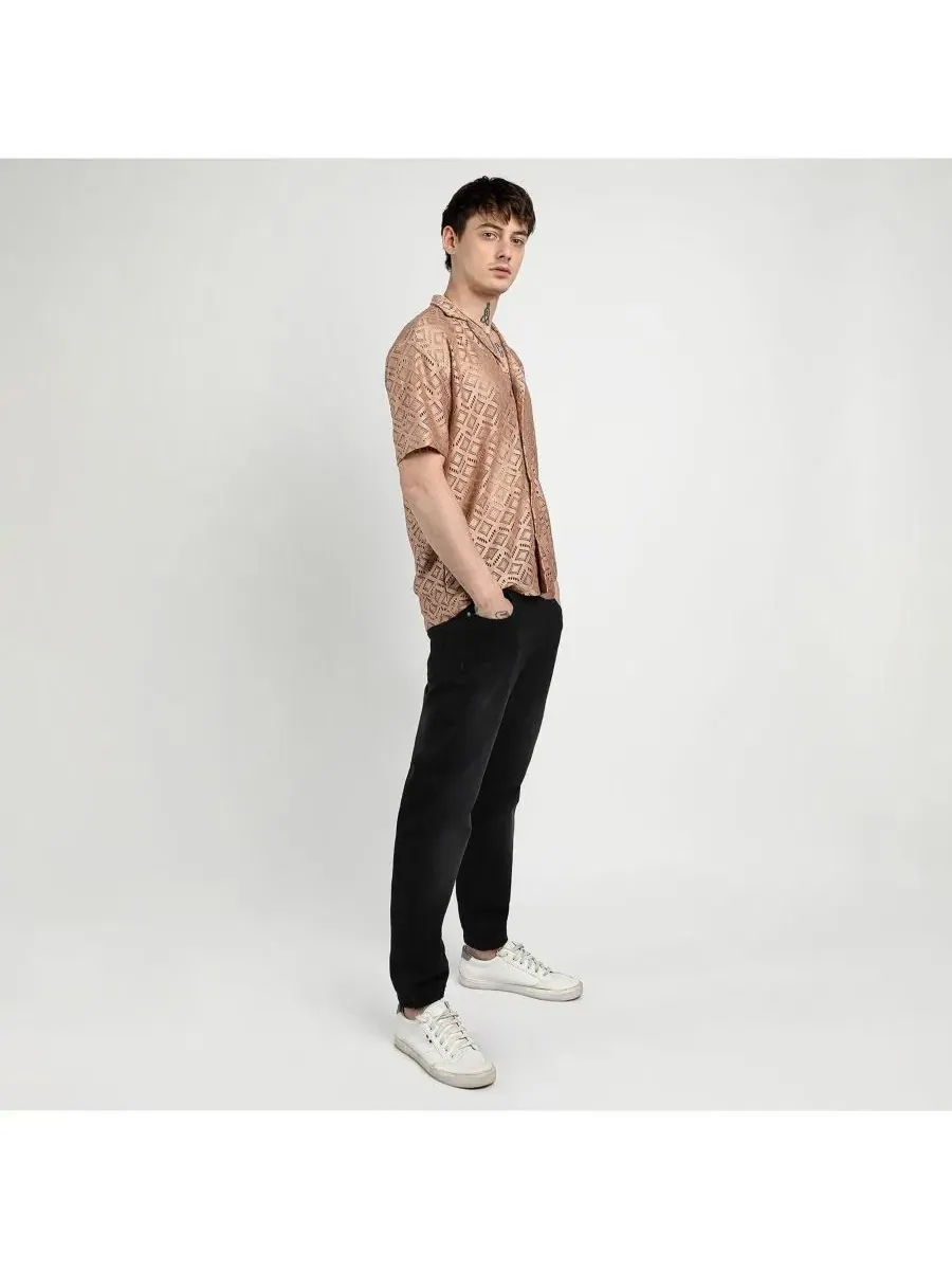 Мужская рубашка с коротким рукавом Oversized Rhombus Campus Sutra — изображение 6 из 7, коричневый