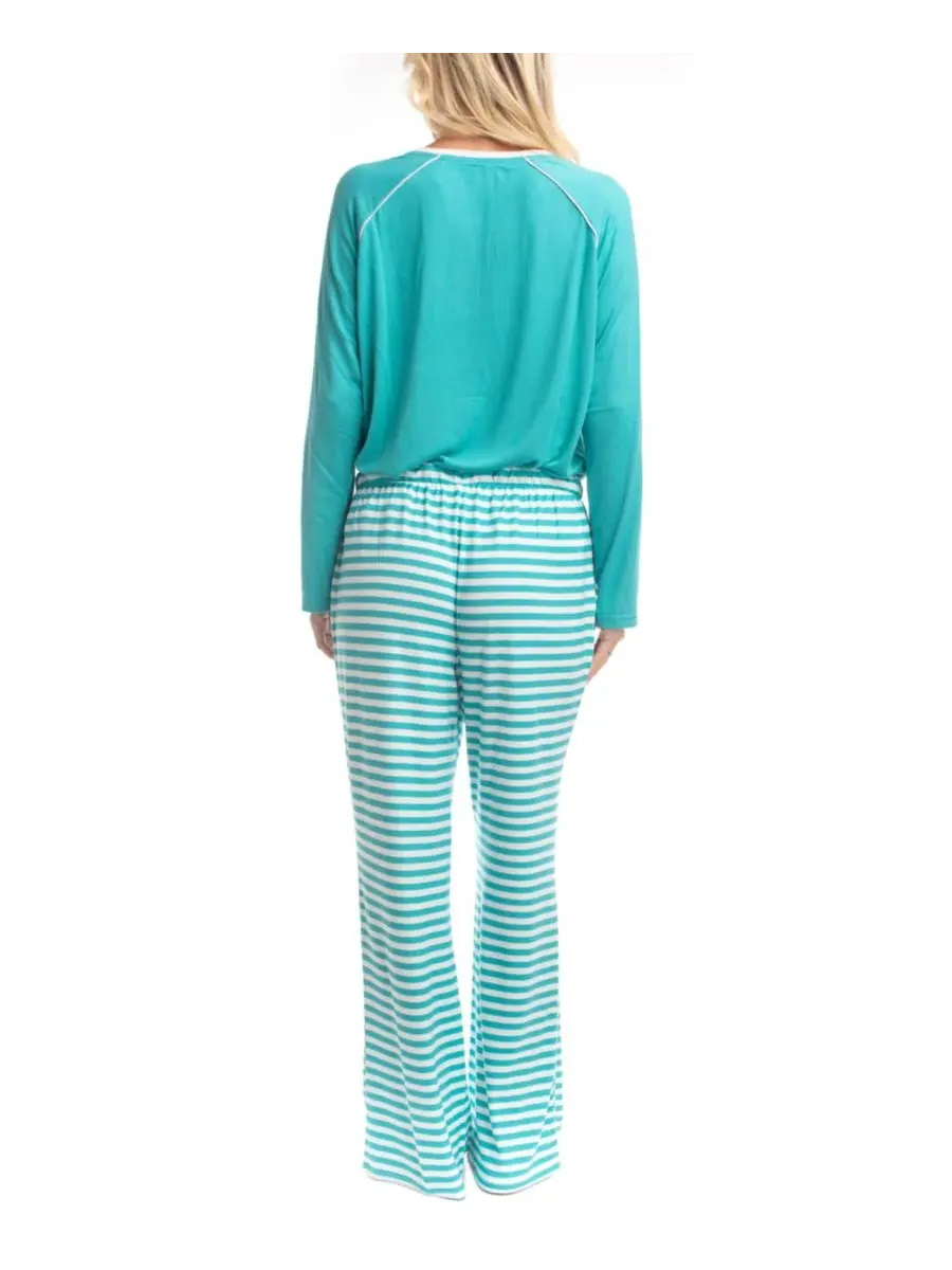 Пижамный комплект Cherry Merry Henley GOODNIGHT KISS, Teal/Strip — изображение 2 из 3