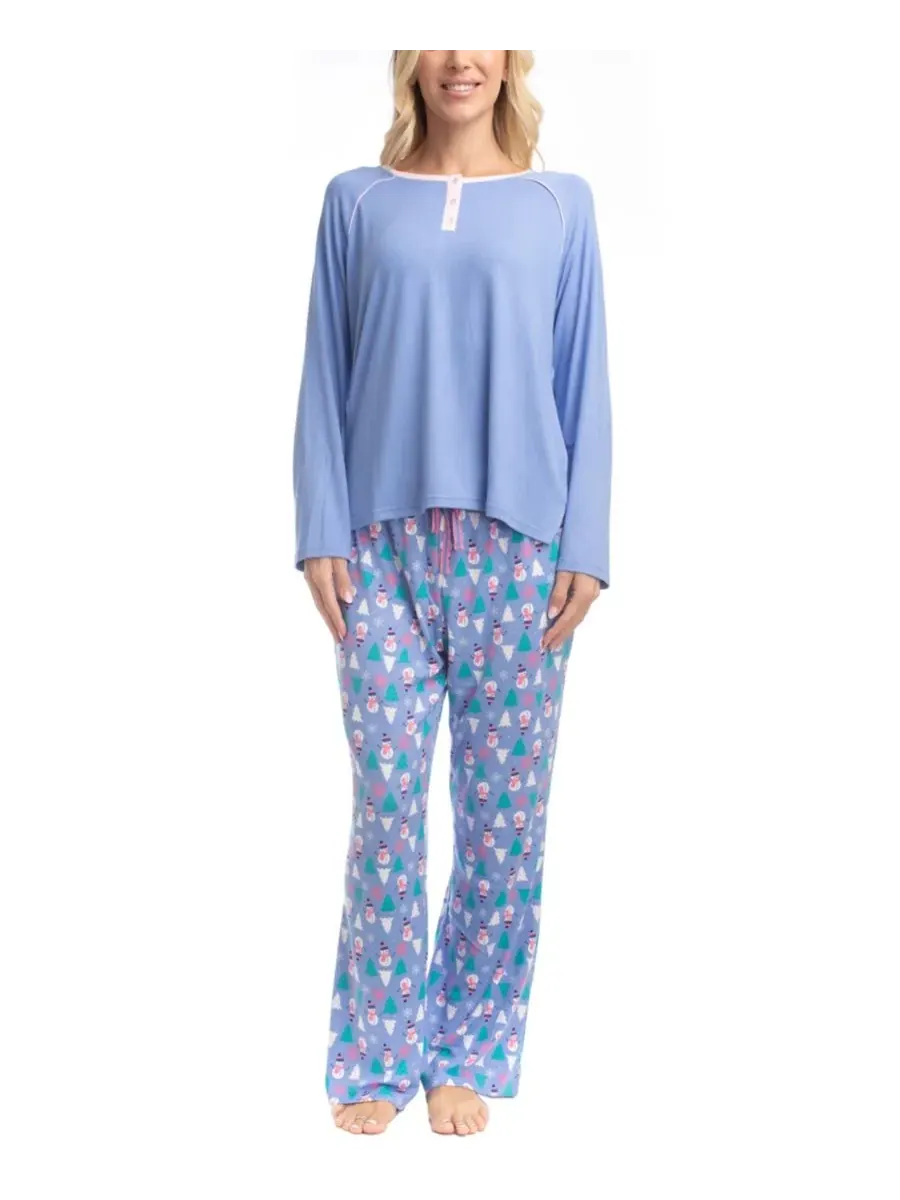 Пижамный комплект Cherry Merry Henley GOODNIGHT KISS, Periwinkle Snowman — изображение 1 из 3