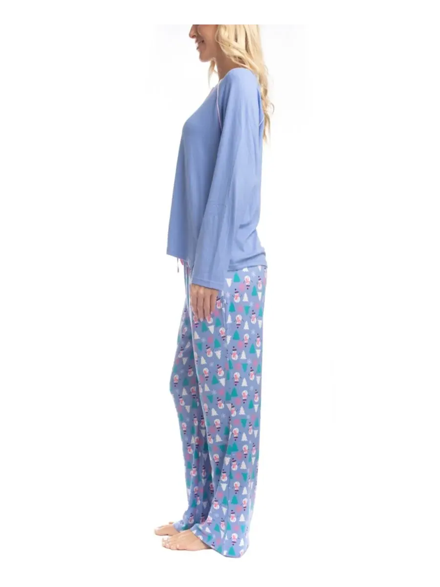 Пижамный комплект Cherry Merry Henley GOODNIGHT KISS, Periwinkle Snowman — изображение 2 из 3