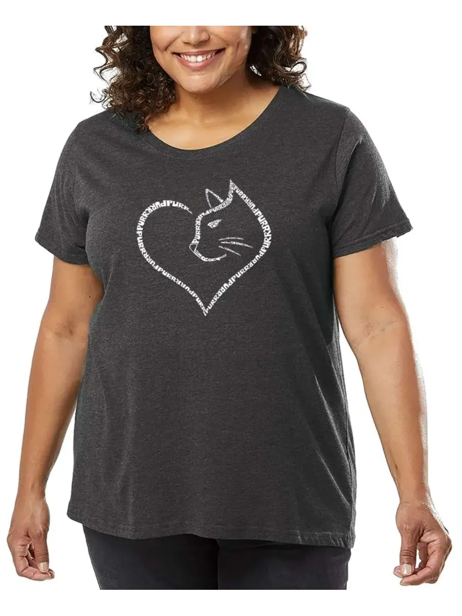 Футболка большого размера с изображением кошачьего сердца и надписью LA Pop Art — изображение 1 из 2, серый