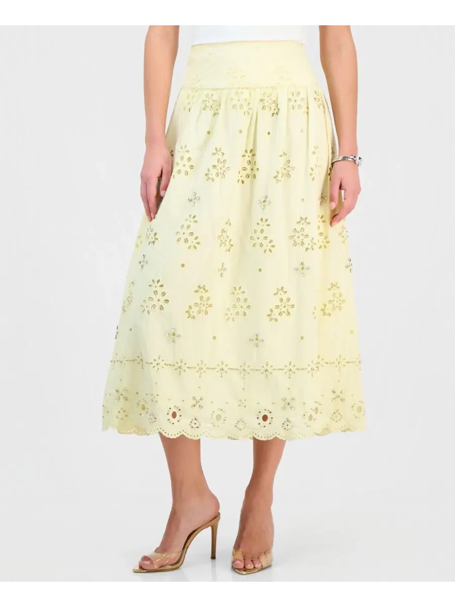 Юбка-миди с украшениями Petite Embellished Midi Skirt I.N.C. International Concepts — изображение 4 из 5, желтый