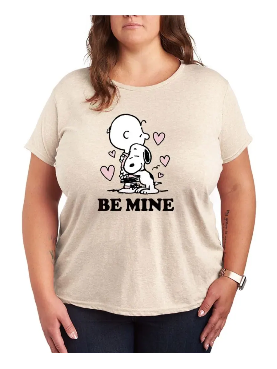 Женская футболка с коротким рукавом и графическим принтом "Peanuts Snoopy And Charlie Be Mine" — изображение 1 из 3