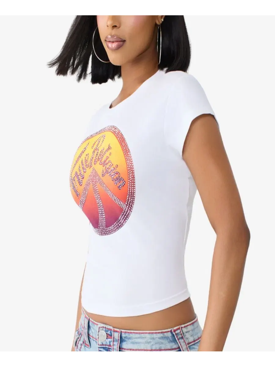 Футболка-кроп с принтом Crystal Peace Sign True Religion — изображение 1 из 3, белый