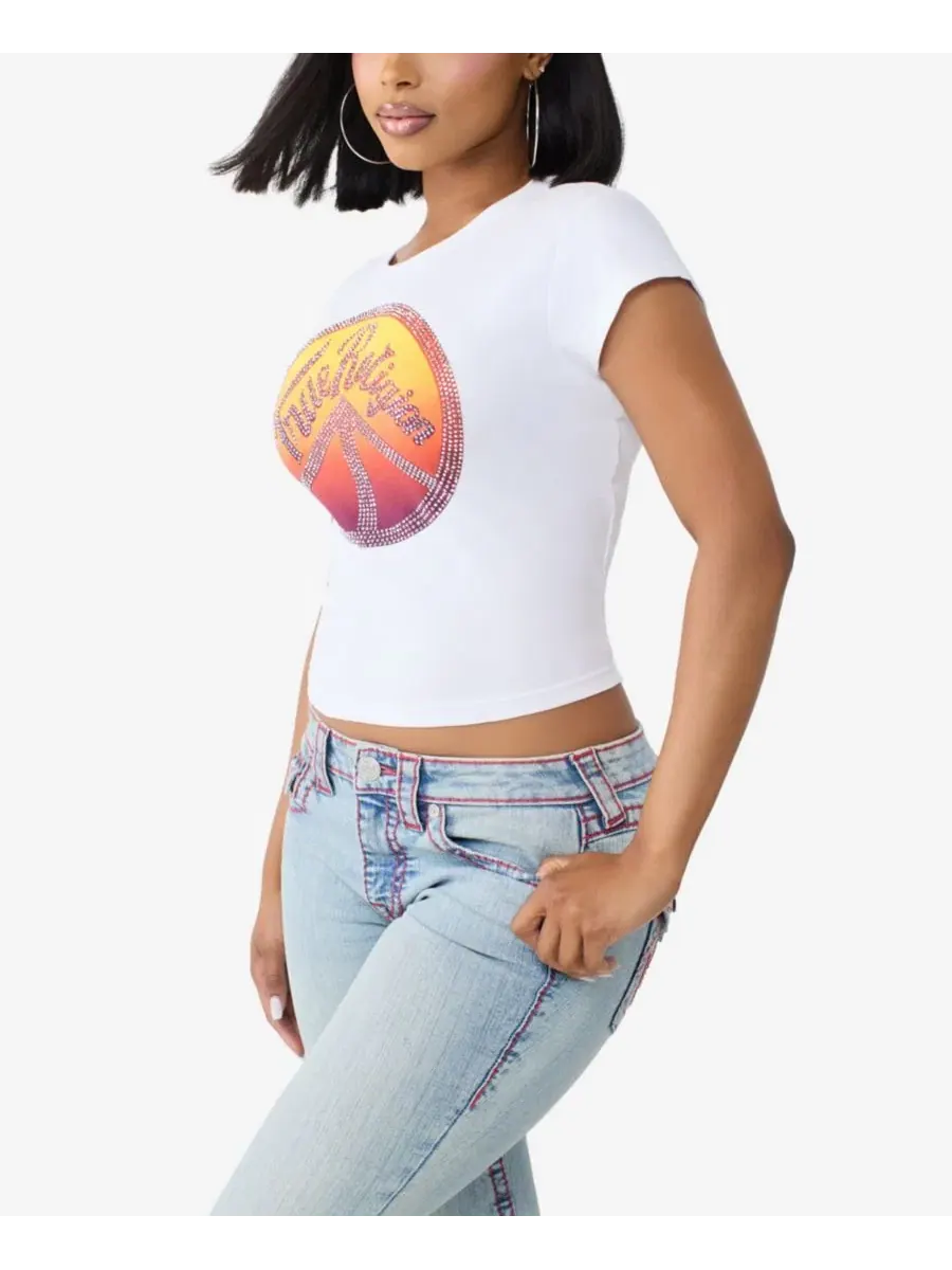 Футболка-кроп с принтом Crystal Peace Sign True Religion — изображение 2 из 3, белый