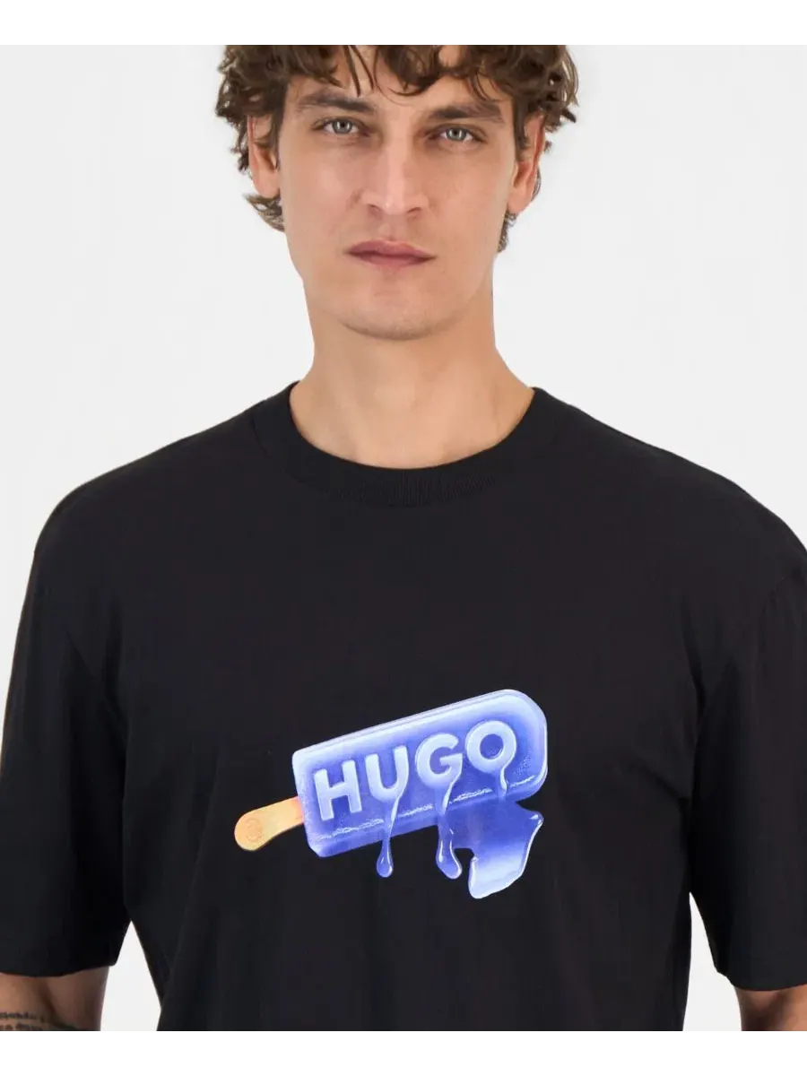 Мужская хлопковая футболка Noglasy с логотипом и графическим рисунком Hugo Boss — изображение 4 из 4, черный