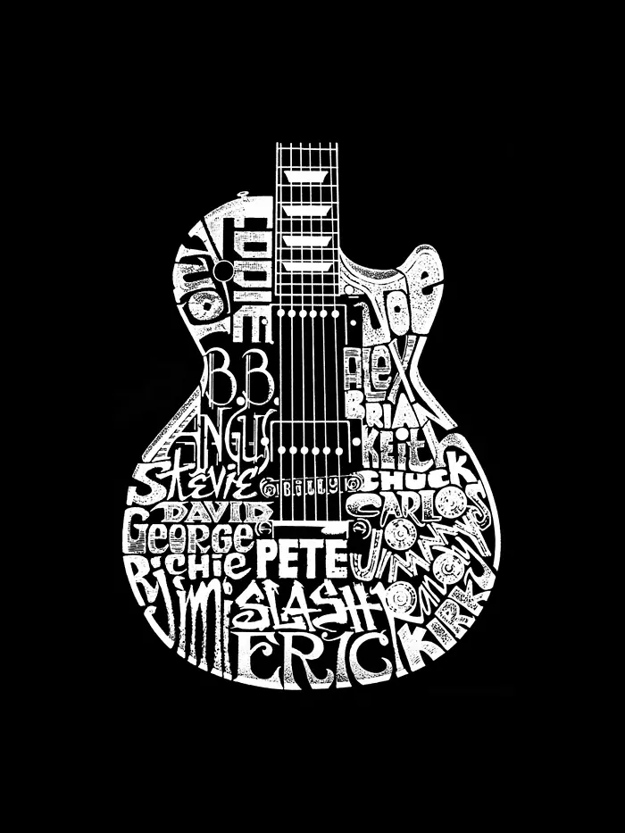 Мужская футболка с принтом "Rock Guitar Head Word Art" LA Pop Art — изображение 2 из 2, черный