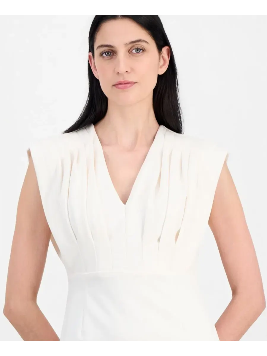 Женское платье-футляр с плиссированным лифом Anne Klein — изображение 2 из 3, белый