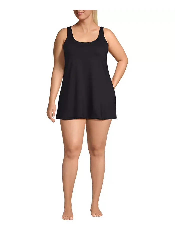 Купальник-мини платье с круглым вырезом Plus Size Lands' End — изображение 1 из 3, черный