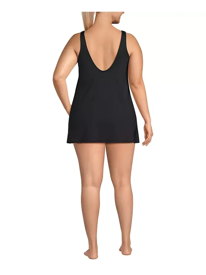 Купальник-мини платье с круглым вырезом Plus Size Lands' End — изображение 2 из 3, черный