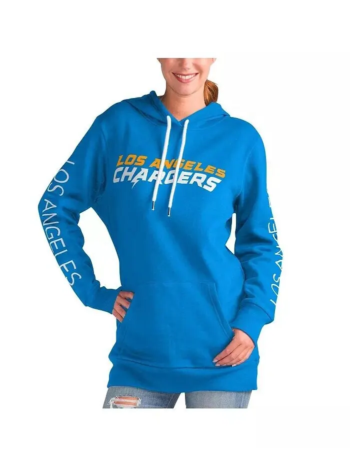 Женский пуловер с капюшоном пудрово-синего цвета Los Angeles Chargers Extra Inning G-Iii 4Her By — изображение 1 из 2, синий