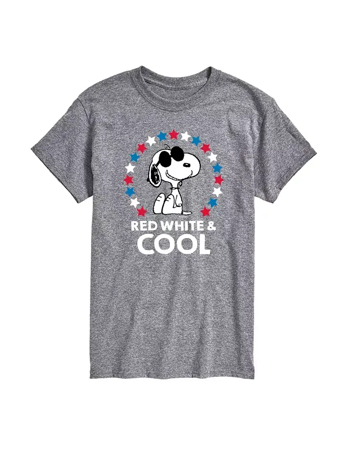 Мужская футболка с коротким рукавом Peanuts Snoopy Flag Fireworks AIRWAVES — изображение 1 из 3, серый