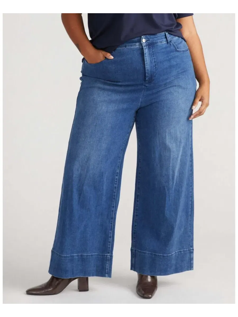 Джинсы с высокой посадкой и широкими штанинами Carrie High Rise Wide Leg True Blue