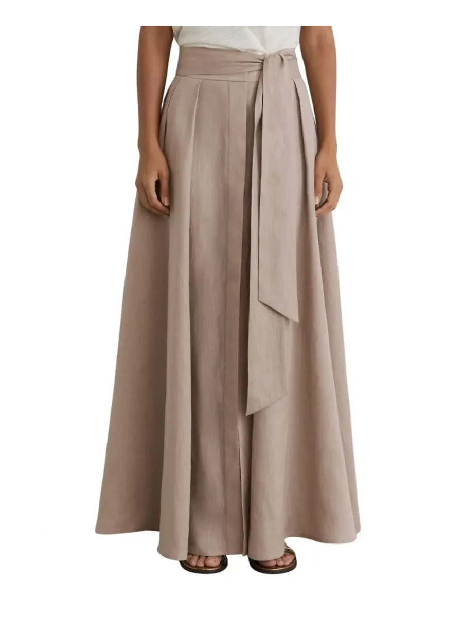 Юбка-макси REISS Jackie из льна с защипами, высокая посадка — изображение 1 из 5, коричневый