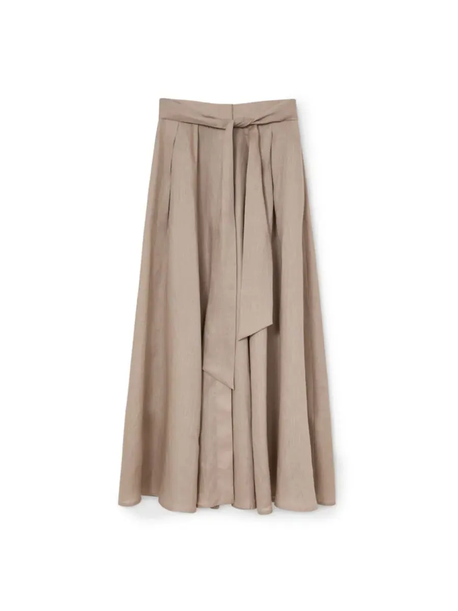 Юбка-макси REISS Jackie из льна с защипами, высокая посадка — изображение 5 из 5, коричневый