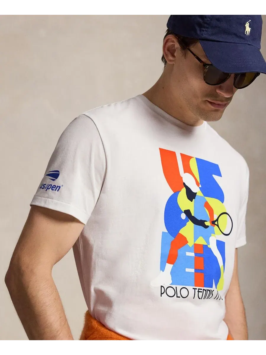 Футболка классического кроя с принтом US Open Polo Ralph Lauren — изображение 3 из 6, белый
