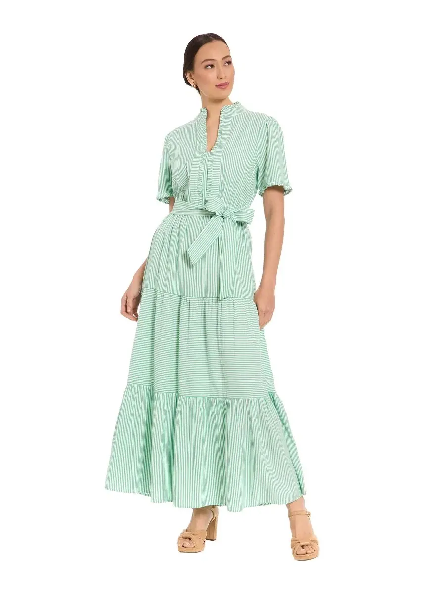 Макси-платье с разрезом и ярусами Petite Fit & Flare Slit Neck Tiered Maxi Dress London Times — изображение 1 из 4