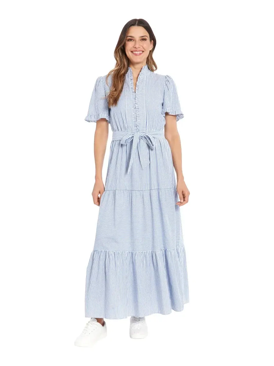 Макси-платье с разрезом и ярусами Petite Fit & Flare Slit Neck Tiered Maxi Dress London Times — изображение 1 из 3