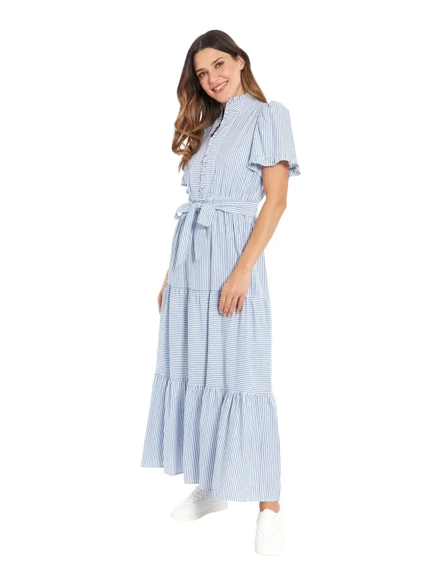 Макси-платье с разрезом и ярусами Petite Fit & Flare Slit Neck Tiered Maxi Dress London Times — изображение 2 из 3