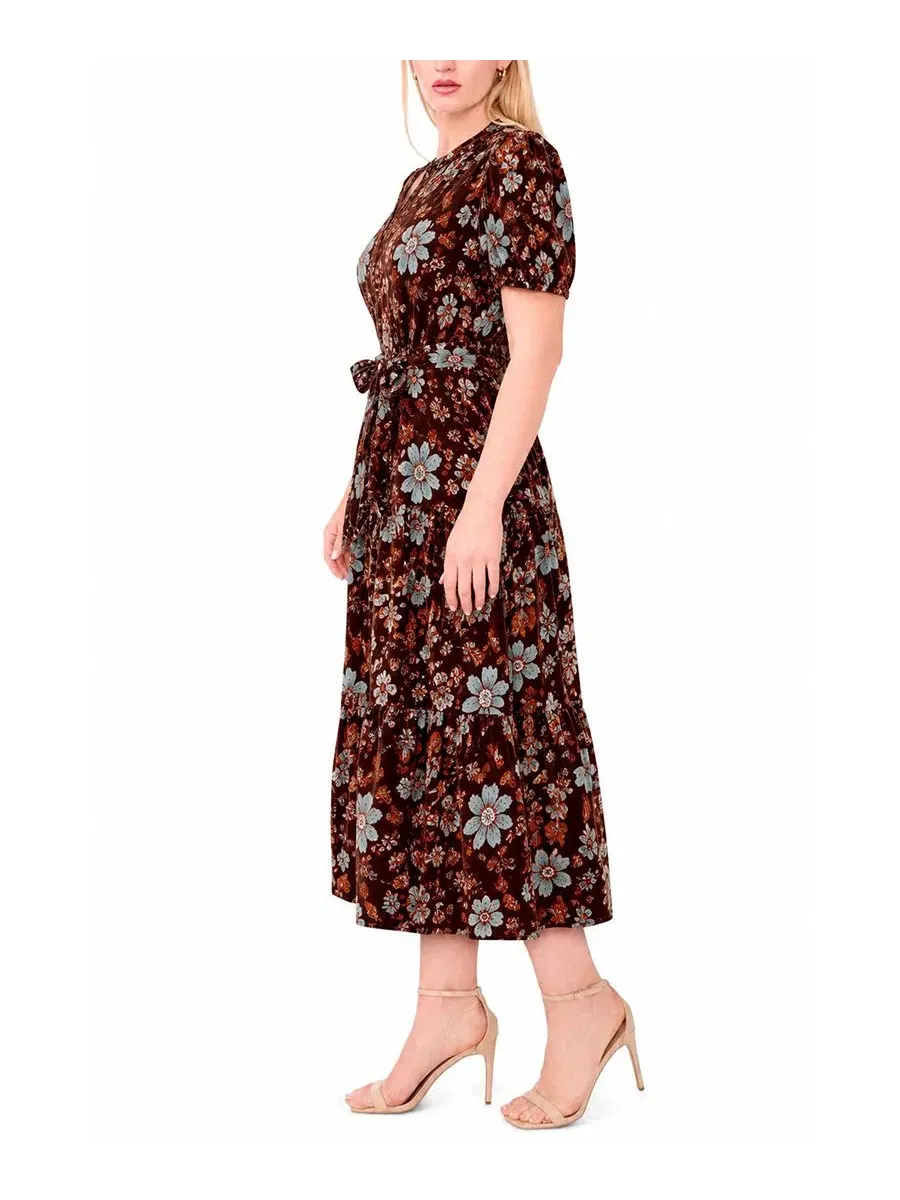 Платье-миди с коротким рукавом-фонарик и поясом, модель Plus Size Puff-Sleeve Belted Midi Dress MSK — изображение 2 из 5