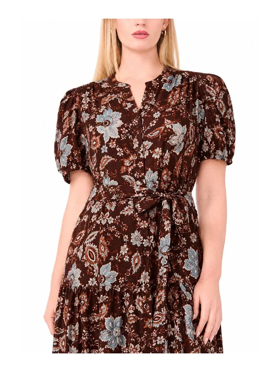 Платье-миди с коротким рукавом-фонарик и поясом, модель Plus Size Puff-Sleeve Belted Midi Dress MSK — изображение 3 из 5