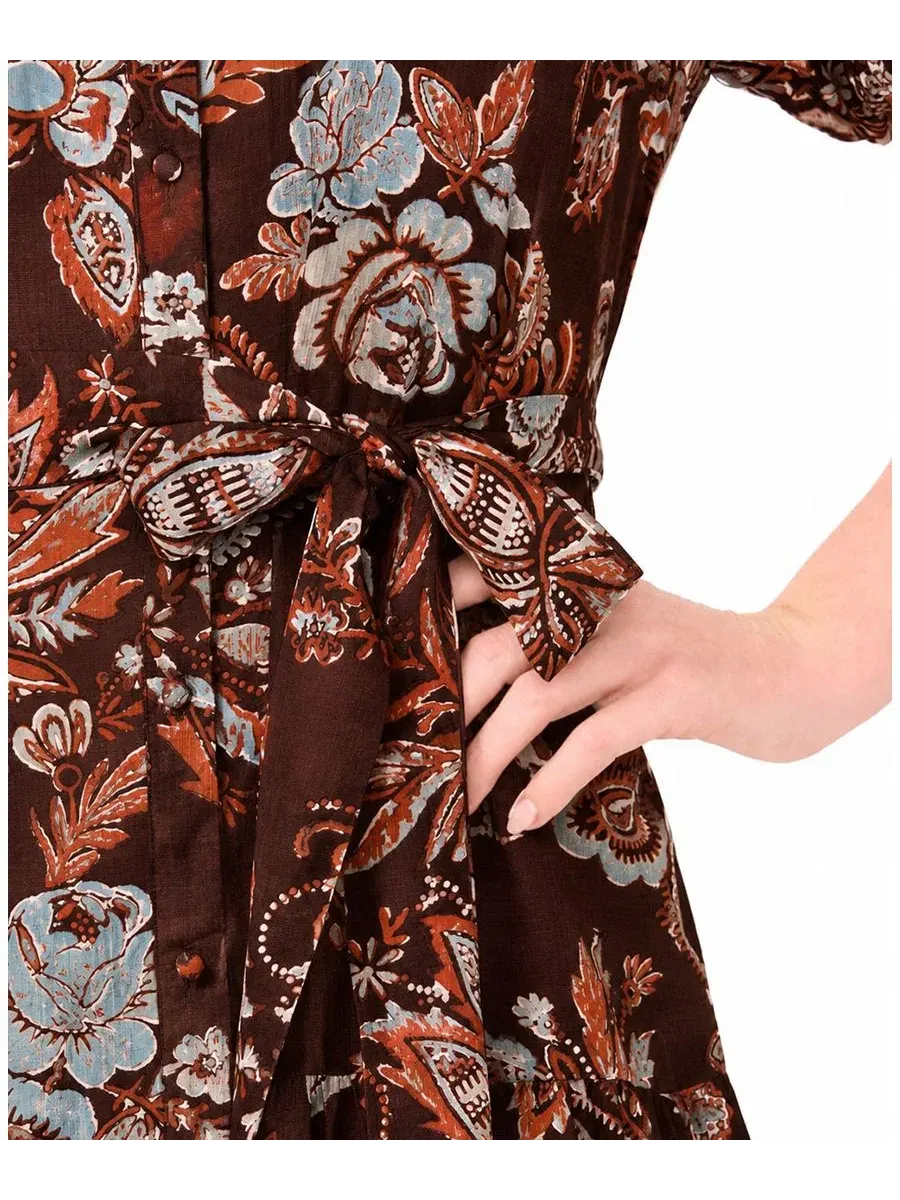 Платье-миди с коротким рукавом-фонарик и поясом, модель Plus Size Puff-Sleeve Belted Midi Dress MSK — изображение 4 из 5