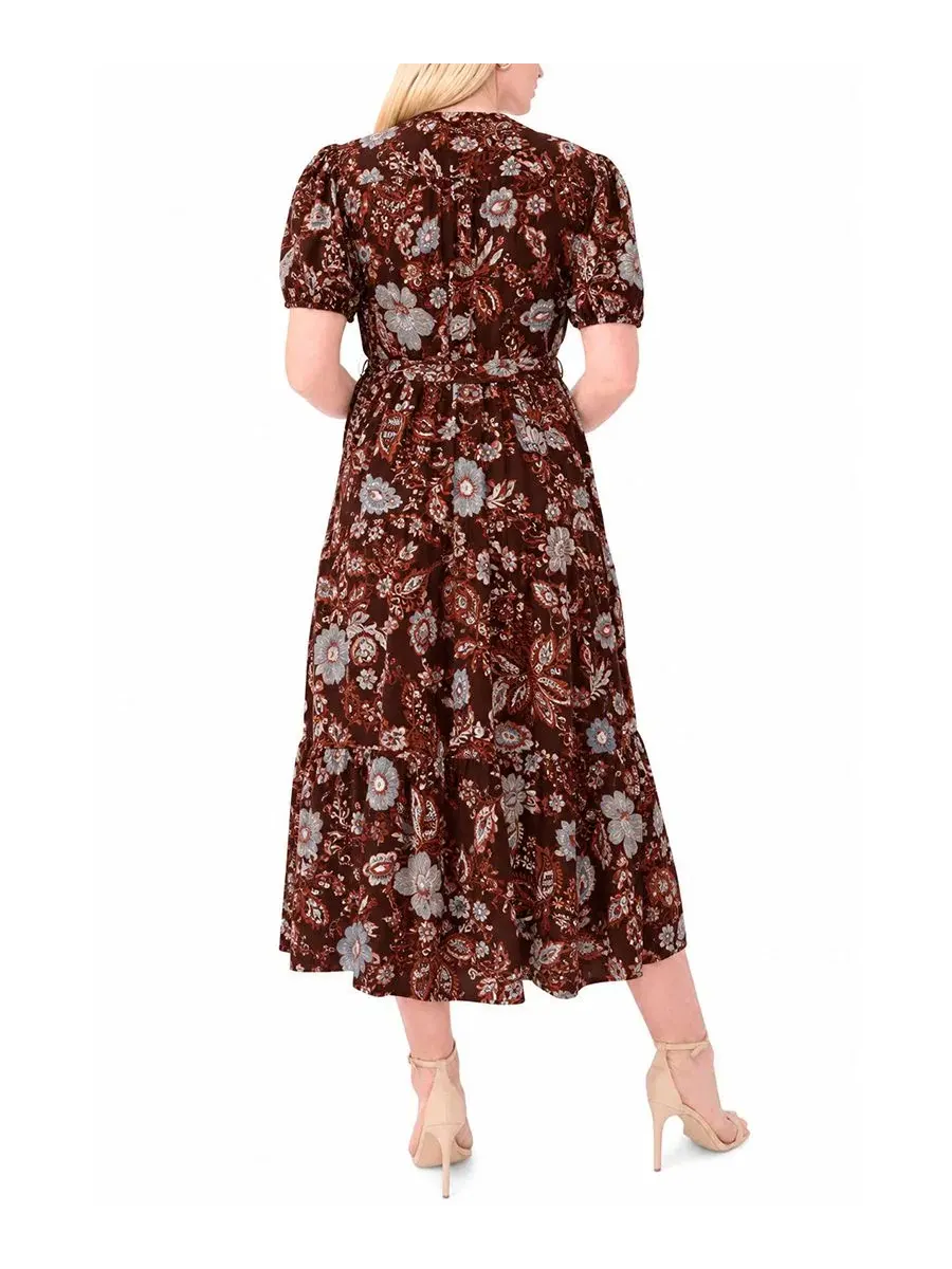 Платье-миди с коротким рукавом-фонарик и поясом, модель Plus Size Puff-Sleeve Belted Midi Dress MSK — изображение 5 из 5