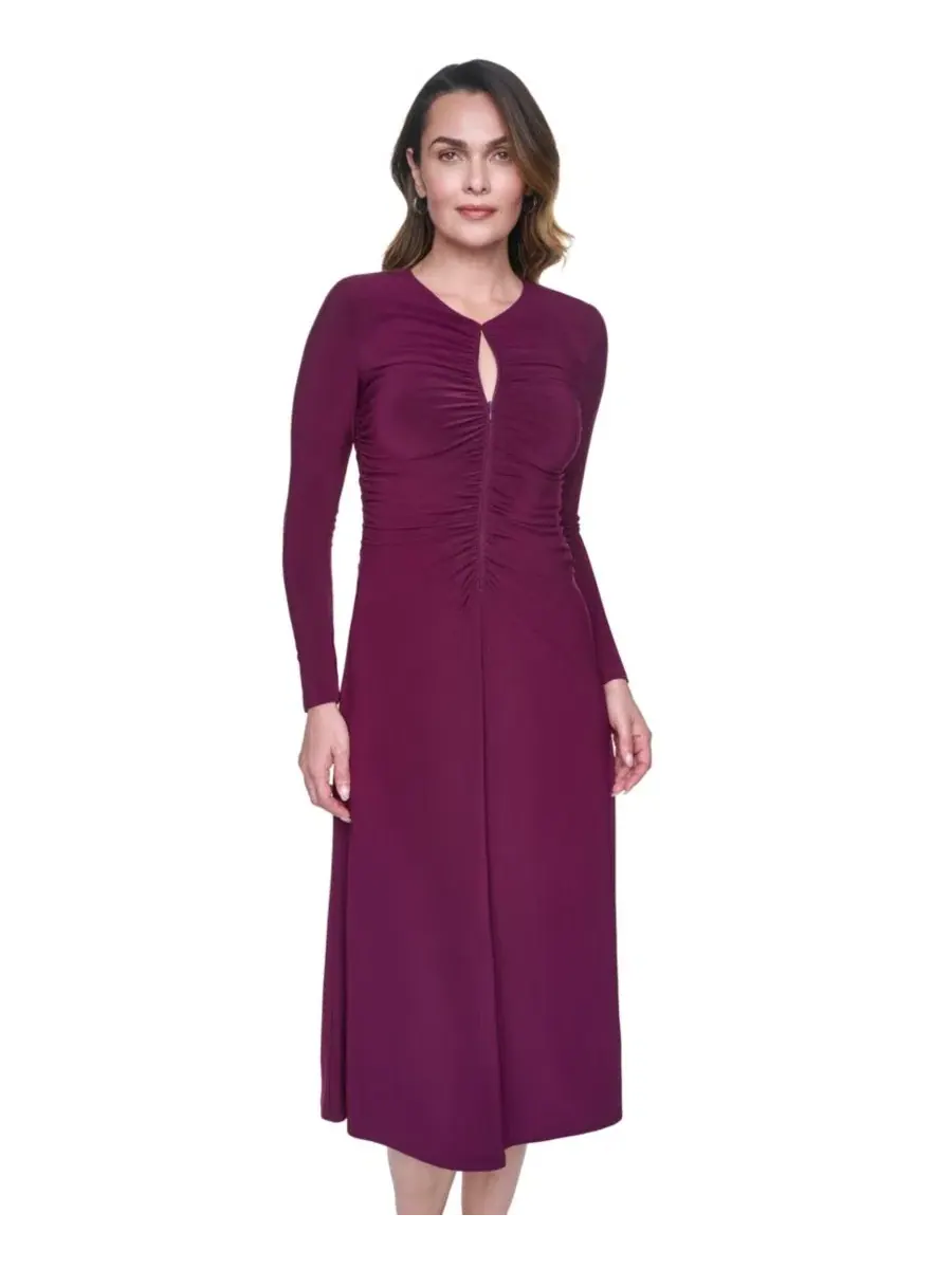 Платье с длинным рукавом Shirred Long-Sleeve Vince Camuto — изображение 3 из 4, баклажан