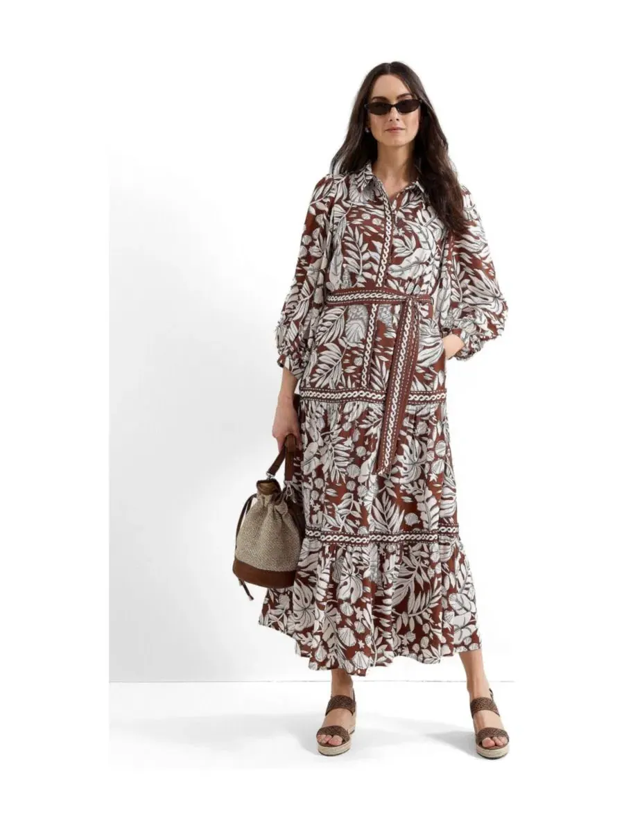 Платье-рубашка миди с цветочным принтом, с поясом Phase Eight — изображение 1 из 6, бежевый