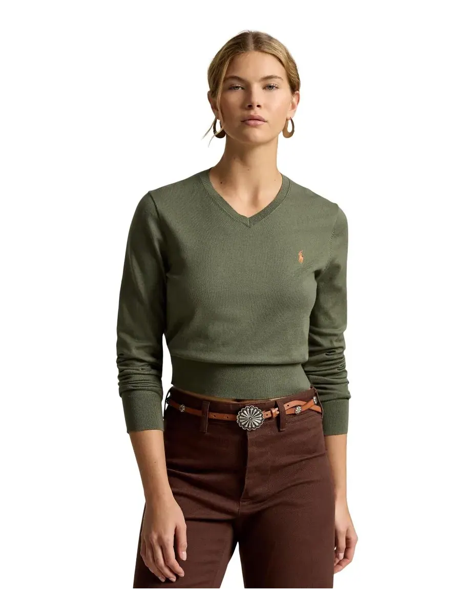 Женский свитер V-образным вырезом Polo Ralph Lauren — изображение 1 из 5, оливковый