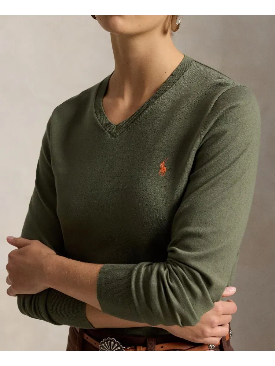 Женский свитер V-образным вырезом Polo Ralph Lauren — изображение 3 из 5, оливковый