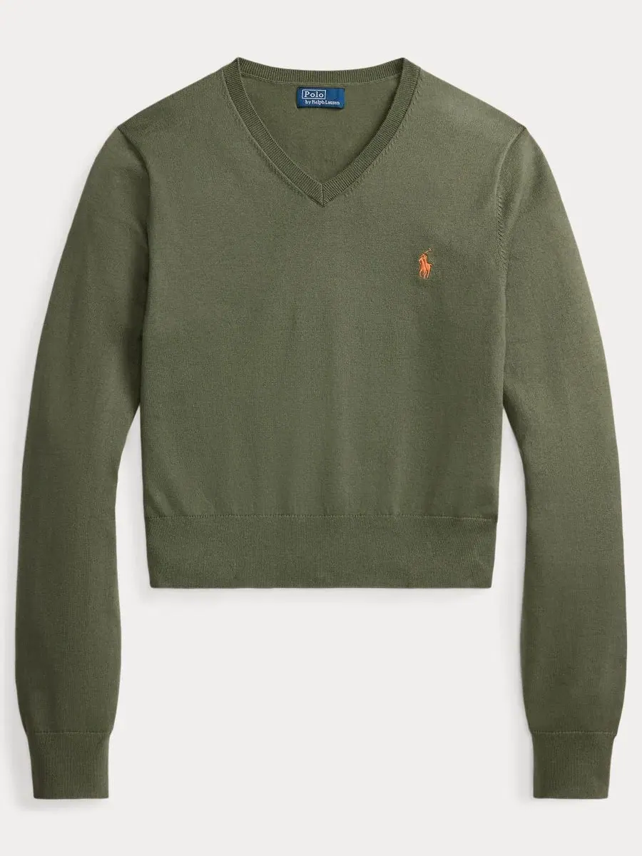 Женский свитер V-образным вырезом Polo Ralph Lauren — изображение 5 из 5, оливковый