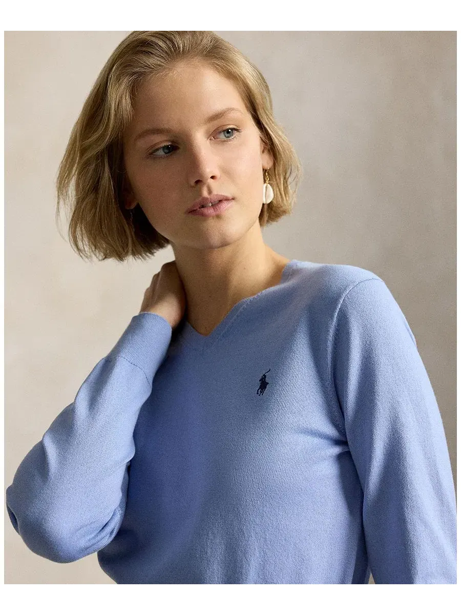 Свитер женский с V-образным вырезом, укороченный, с длинным рукавом Polo Ralph Lauren — изображение 3 из 5, синий