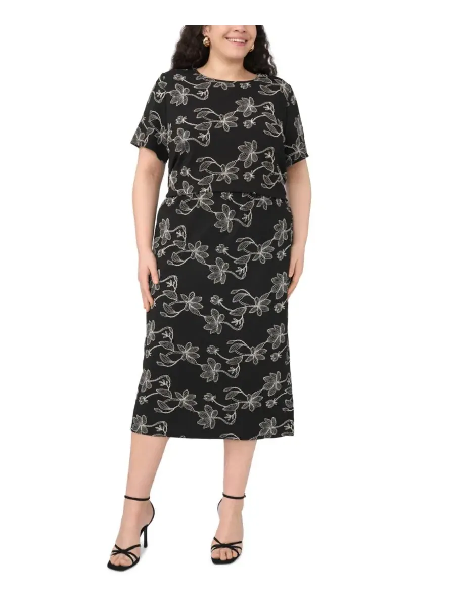 Юбка-карандаш с вышивкой цветов, модель Floral Embroidered Pull-On Midi Skirt Vince Camuto — изображение 1 из 8