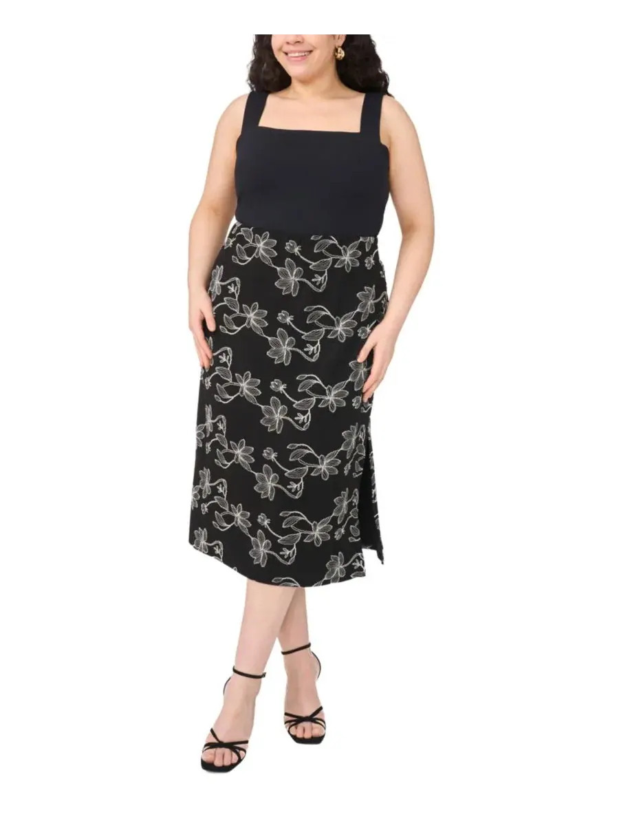 Юбка-карандаш с вышивкой цветов, модель Floral Embroidered Pull-On Midi Skirt Vince Camuto — изображение 2 из 8