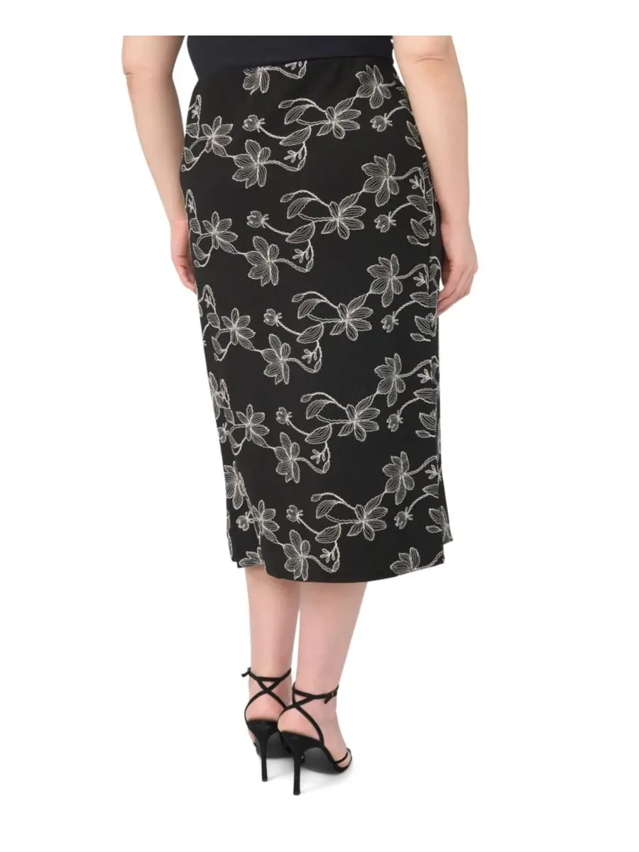 Юбка-карандаш с вышивкой цветов, модель Floral Embroidered Pull-On Midi Skirt Vince Camuto — изображение 4 из 8