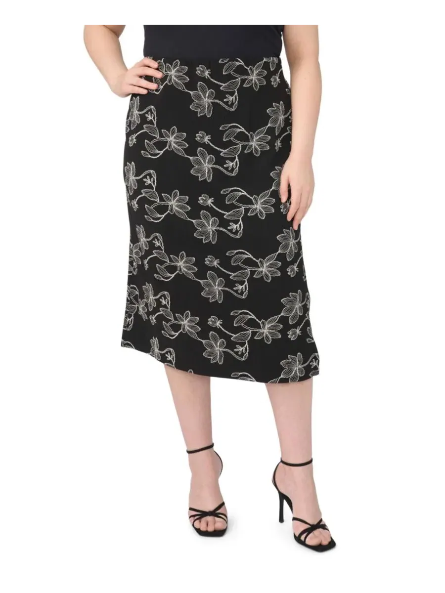 Юбка-карандаш с вышивкой цветов, модель Floral Embroidered Pull-On Midi Skirt Vince Camuto — изображение 5 из 8