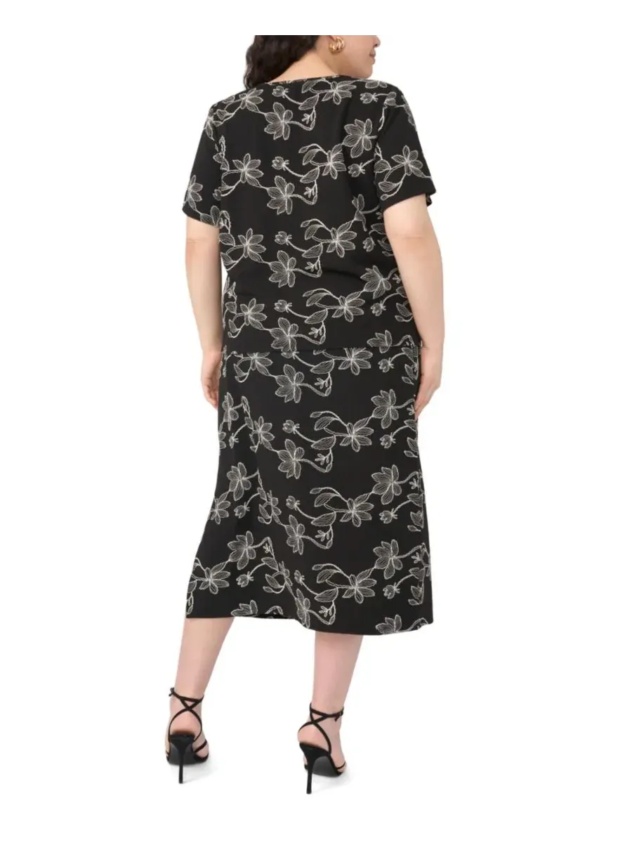 Юбка-карандаш с вышивкой цветов, модель Floral Embroidered Pull-On Midi Skirt Vince Camuto — изображение 6 из 8