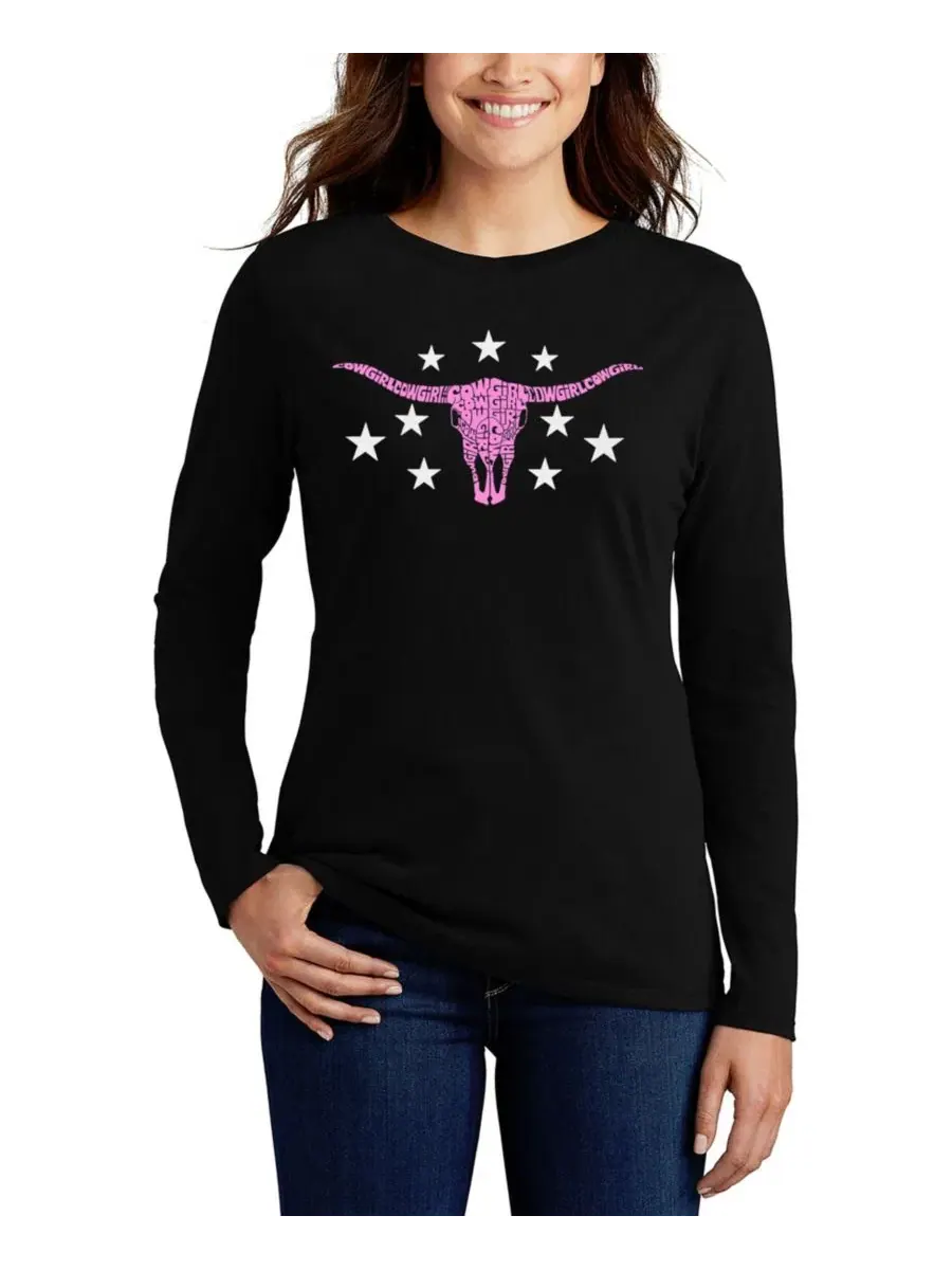 Футболка свободного кроя с принтом Cowgirl Cowskull Word Art LA Pop Art — изображение 1 из 3, черный