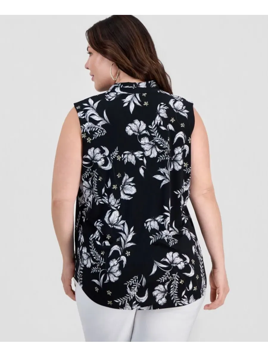 Топ без рукавов с цветочным принтом Indina Floral JM Collection — изображение 4 из 4, глубокий черный