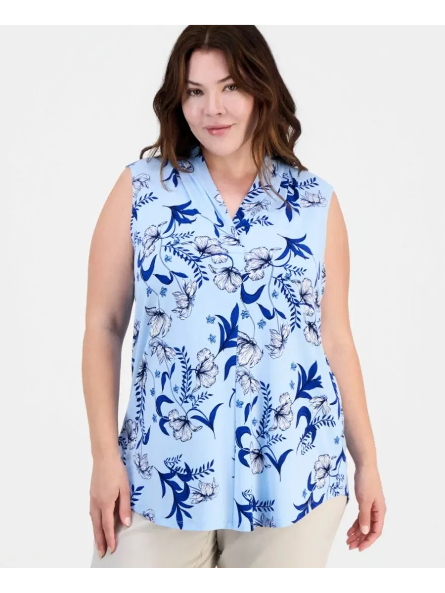 Топ без рукавов с V-образным вырезом и цветочным принтом, Indina Floral JM Collection