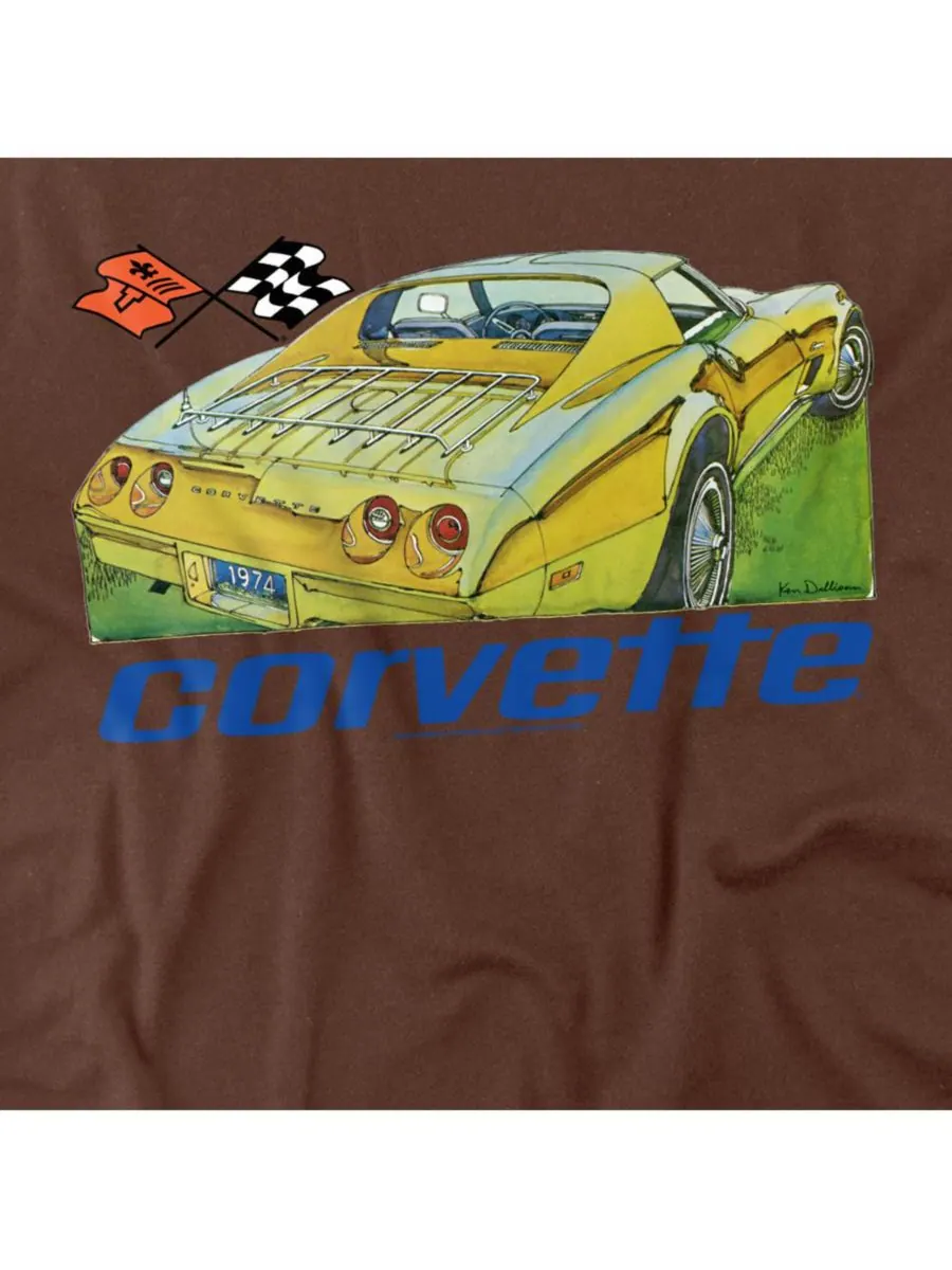 Мужская футболка Chevy Chevrolet 74 Corvette — изображение 3 из 3, коричневый