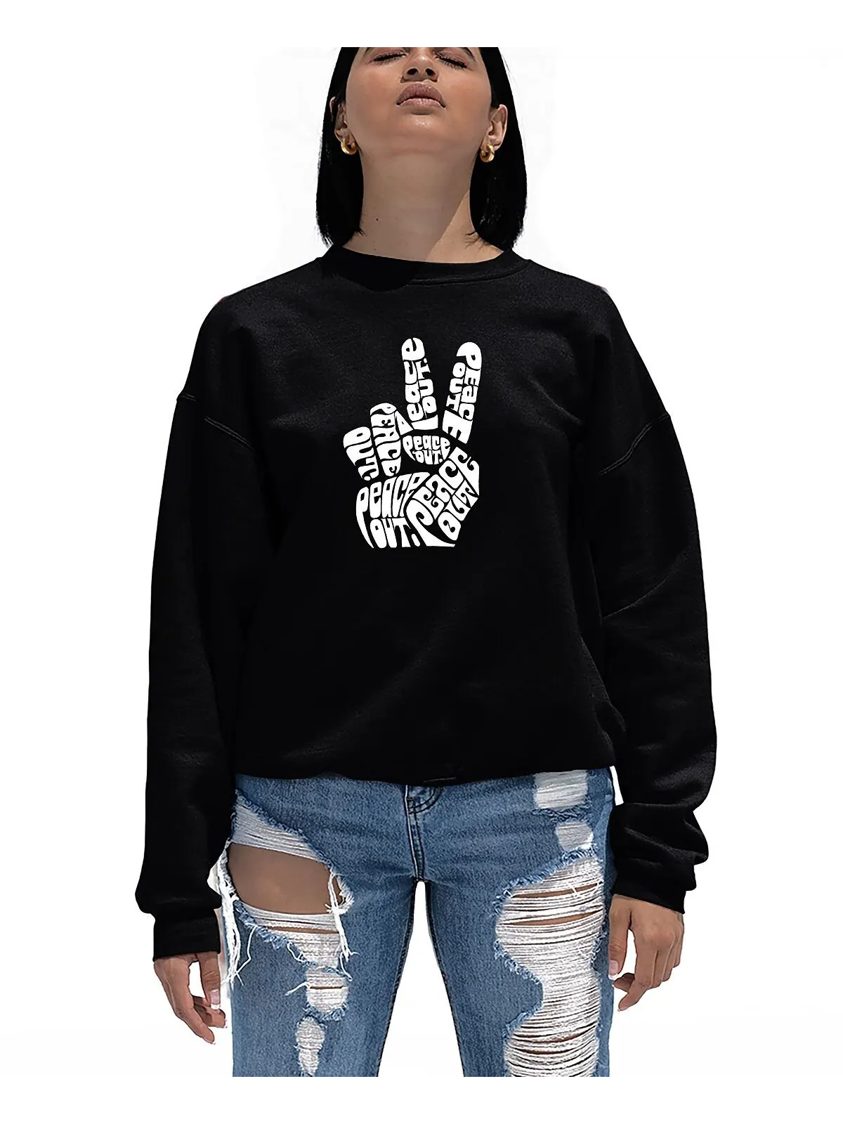 Женская толстовка с круглым вырезом и надписью word art peace out LA Pop Art