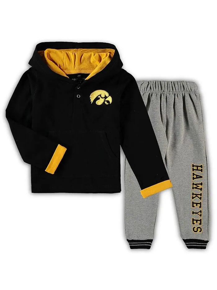 Комплект из худи и спортивных штанов Iowa Hawkeyes Poppies для мальчиков черного и серого цвета с — изображение 1 из 1
